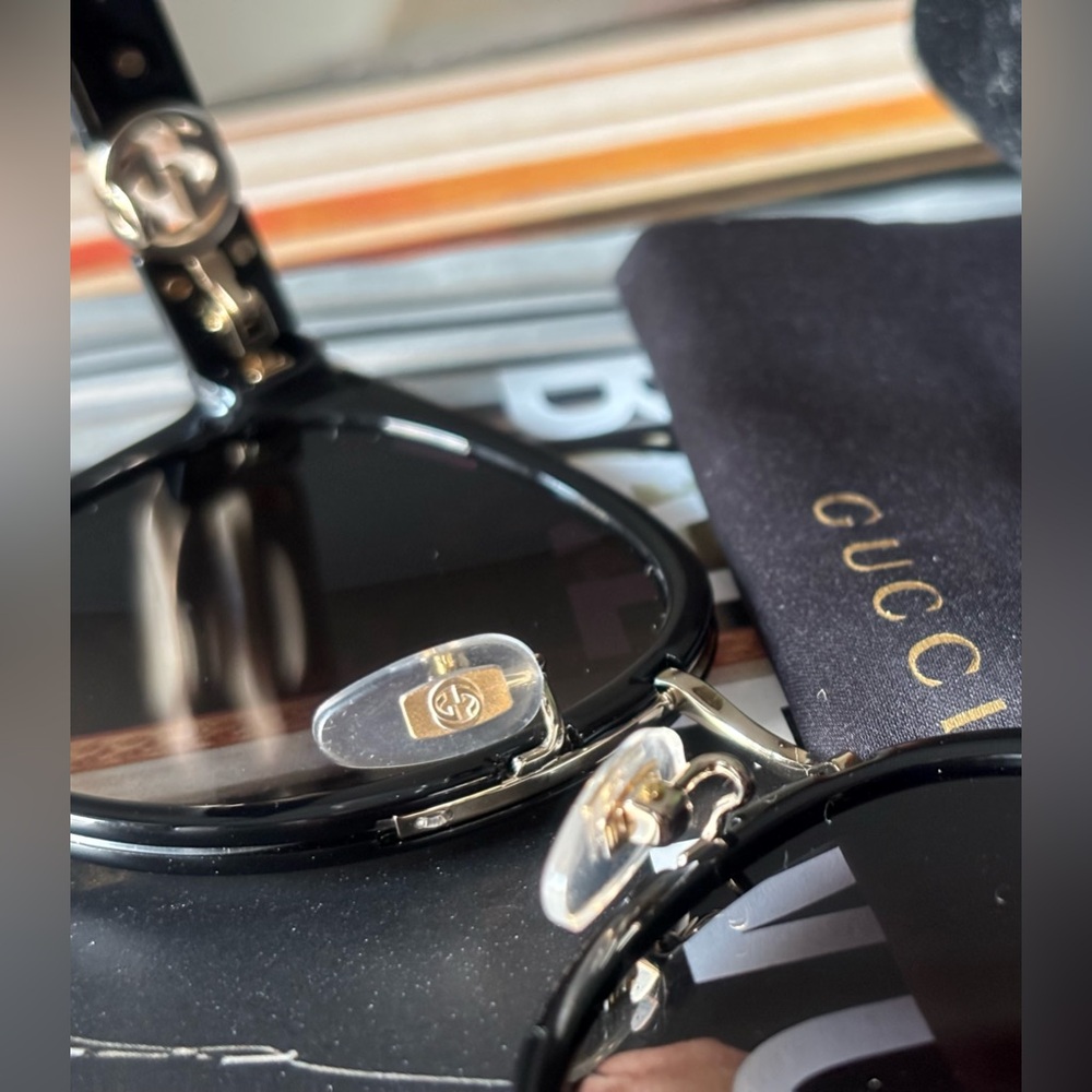 Gucci 💅✨ Black Designer GG Cat Eye Sunglasses Italy GG1027SK 001 56-21-145 NEW - Picture 3 of 7